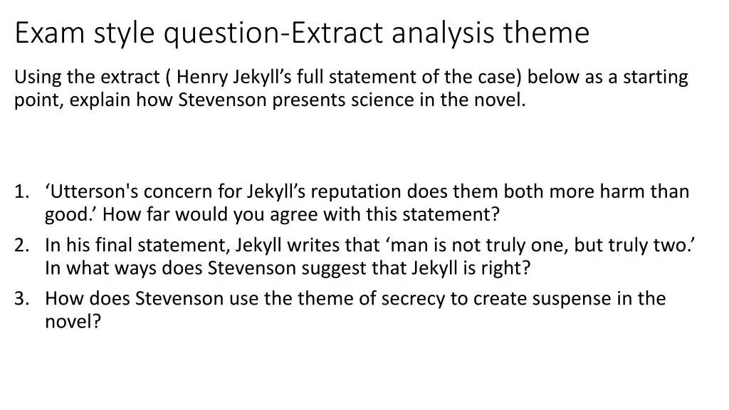 exam style question extract analysis theme