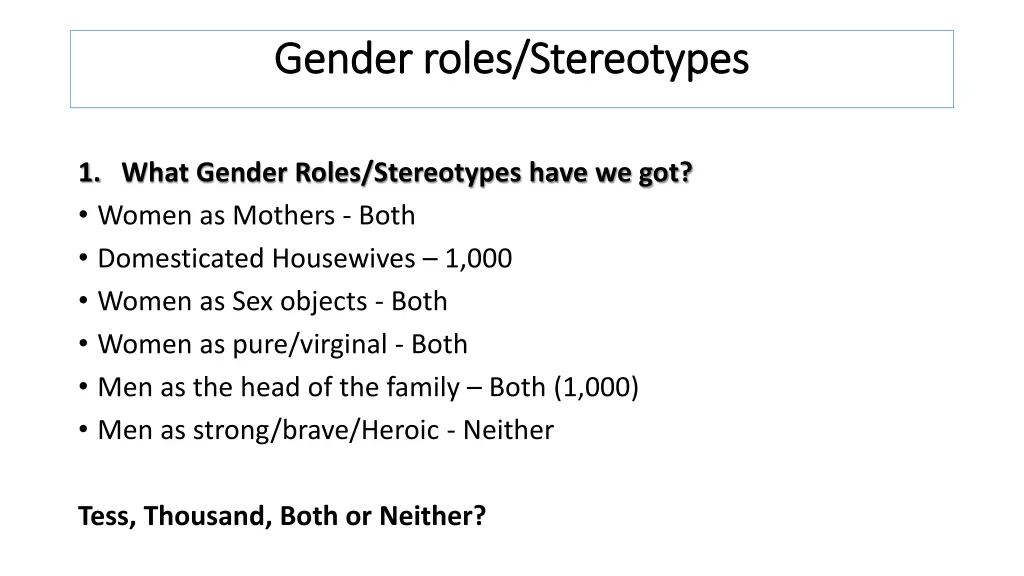 gender roles stereotypes gender roles stereotypes