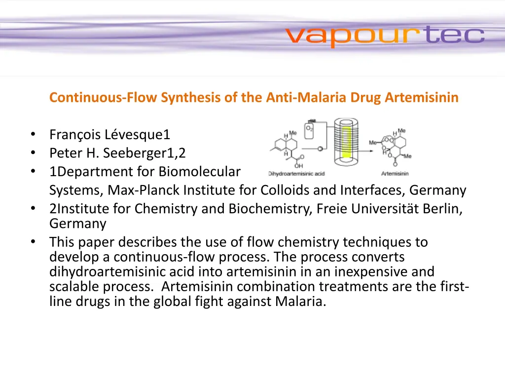 continuous flow synthesis of the anti malaria