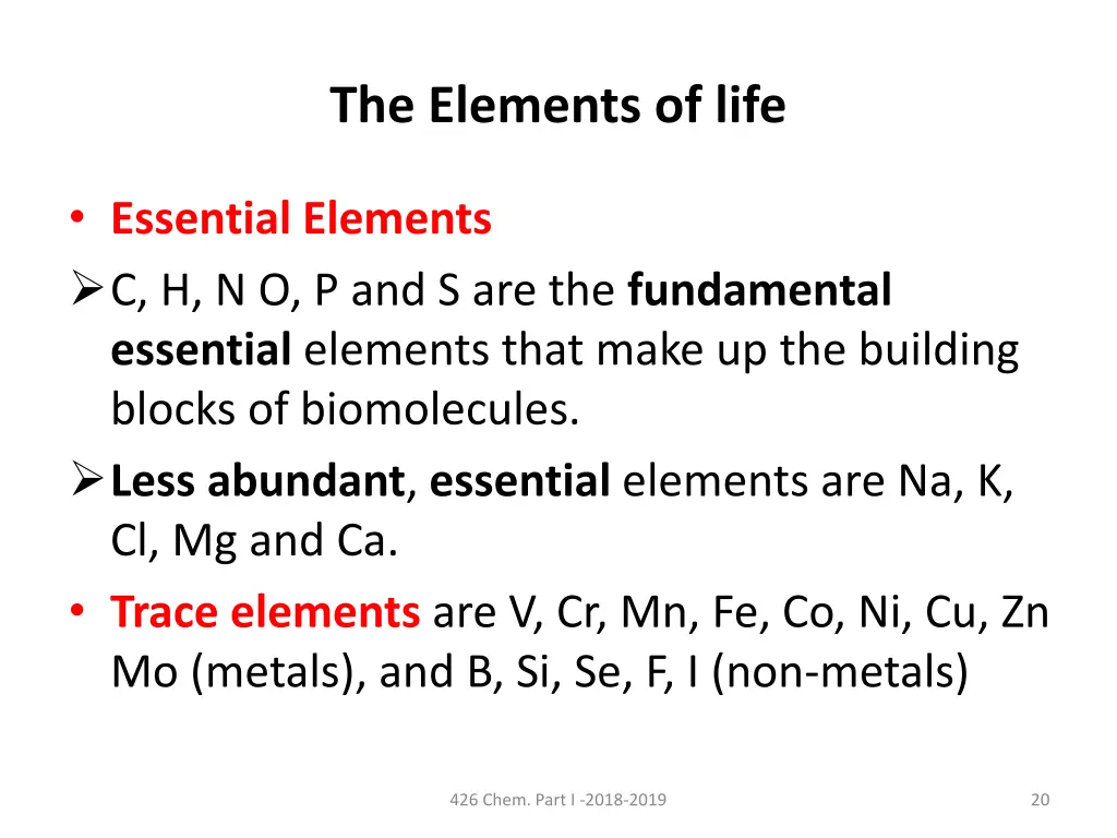 the elements of life