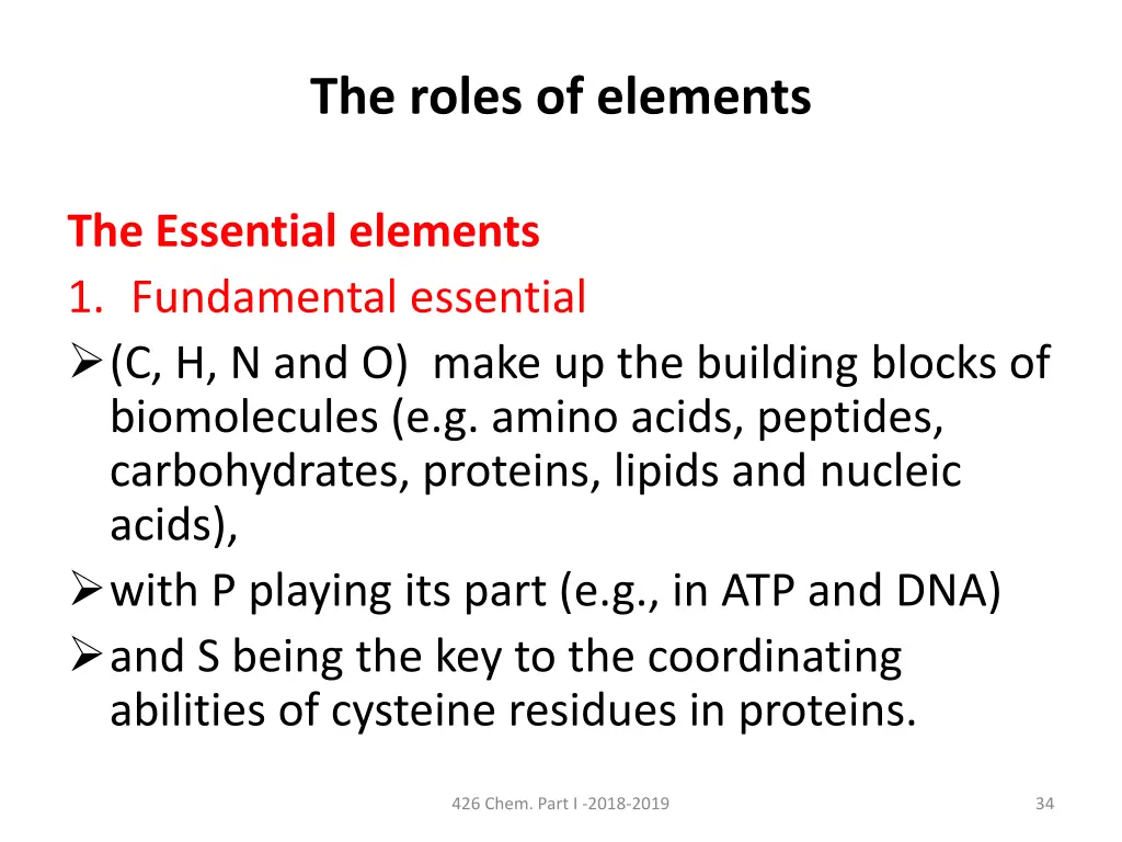 the roles of elements