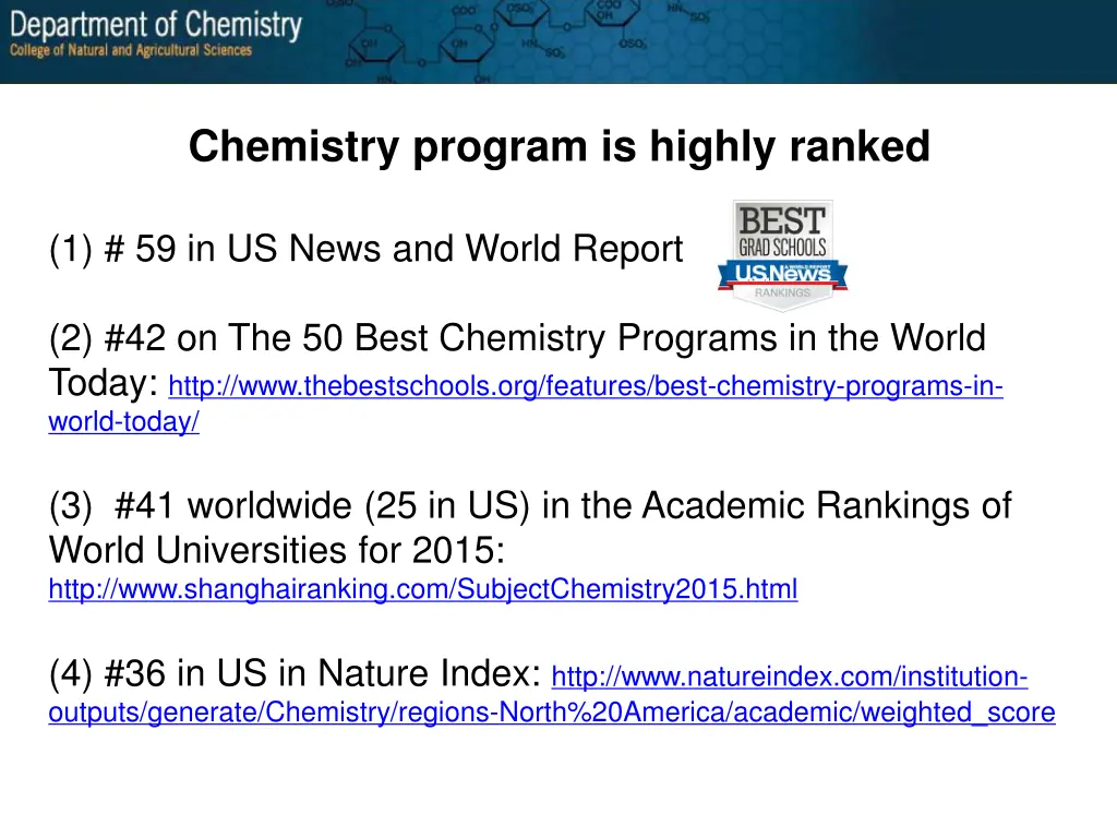 chemistry program is highly ranked