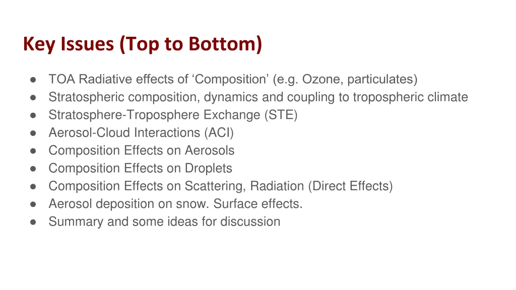 key issues top to bottom