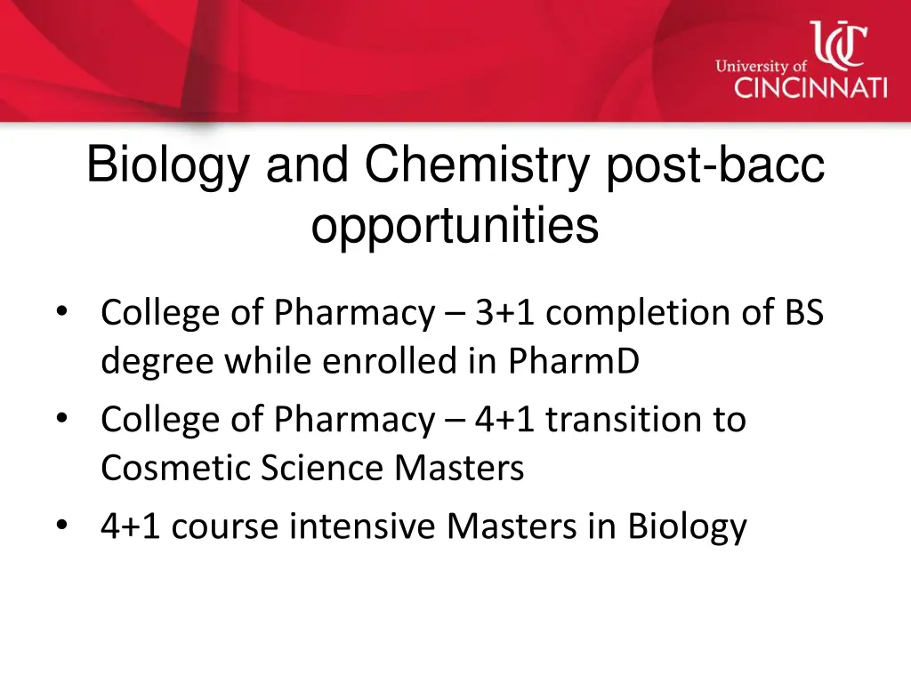 biology and chemistry post bacc opportunities