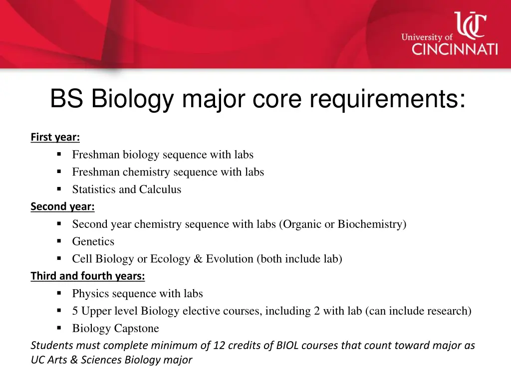 bs biology major core requirements