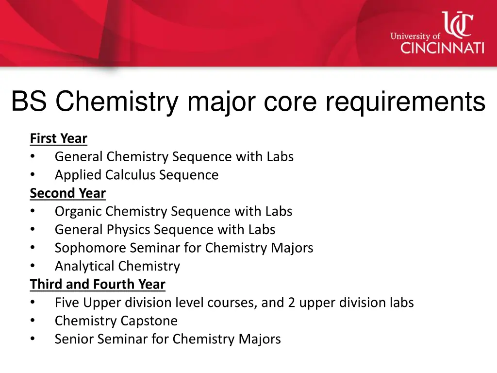 bs chemistry major core requirements