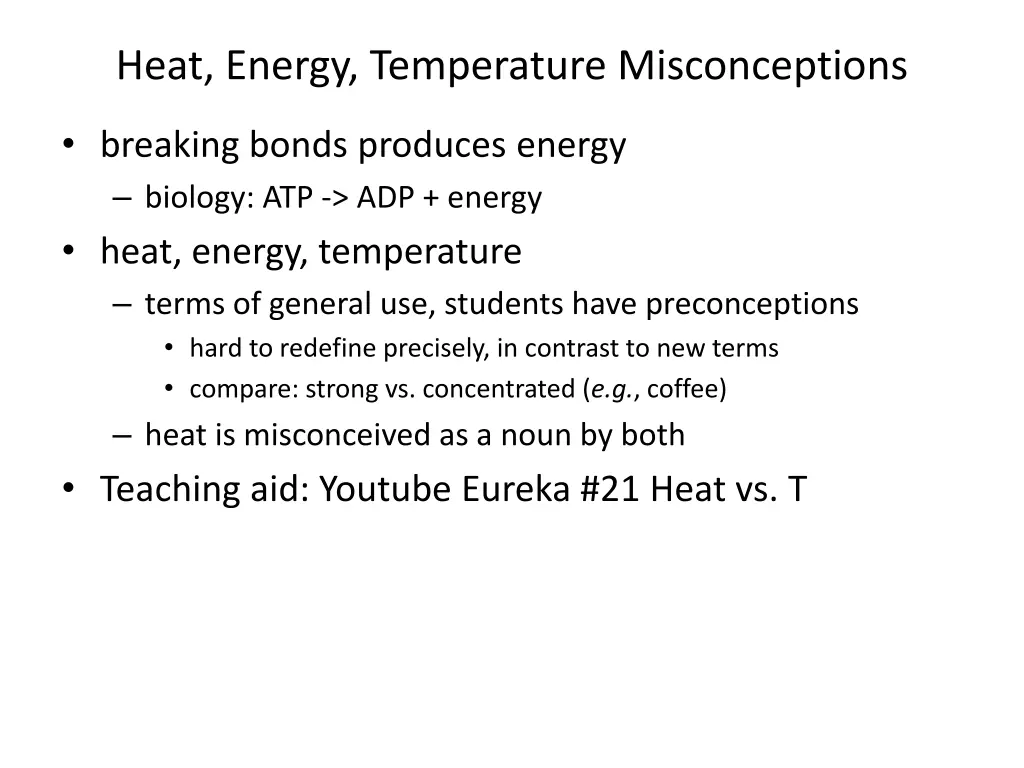 heat energy temperature misconceptions