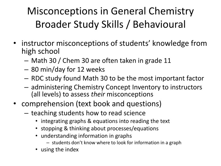 misconceptions in general chemistry broader study