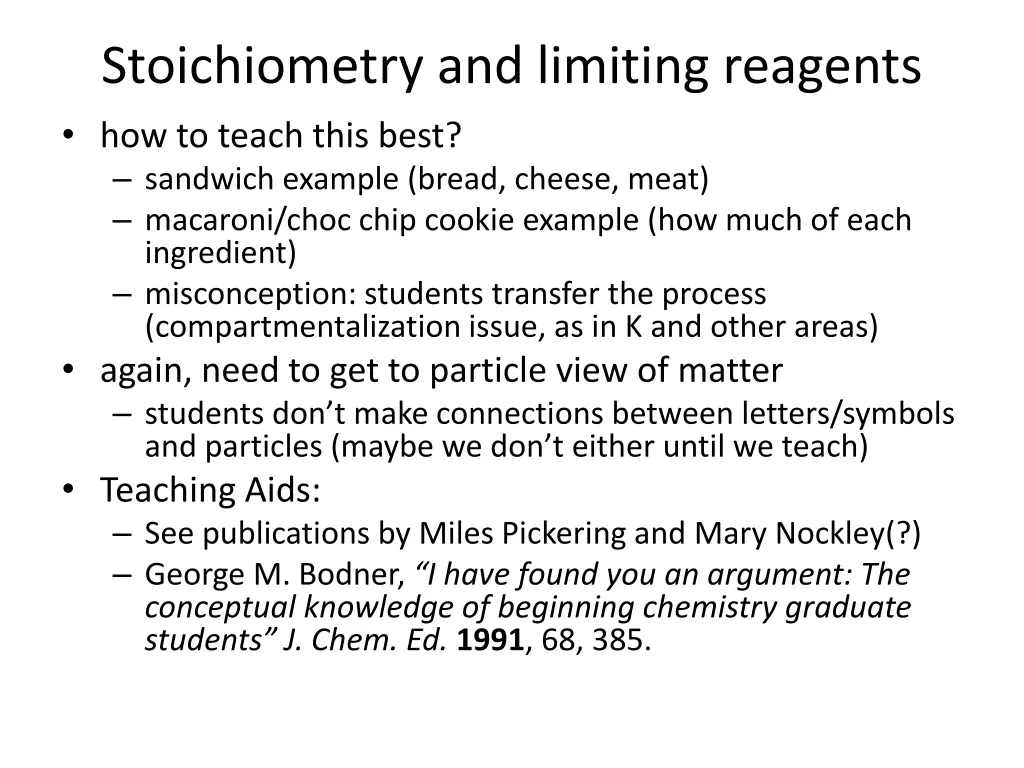 stoichiometry and limiting reagents how to teach