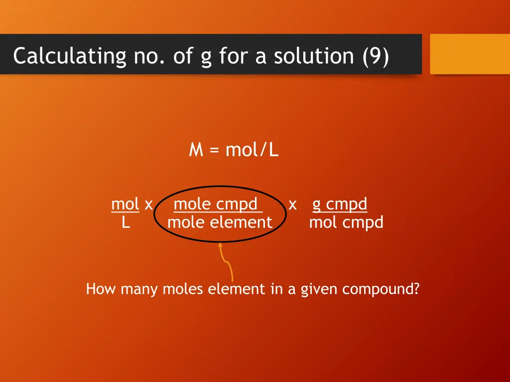 calculating no of g for a solution 9