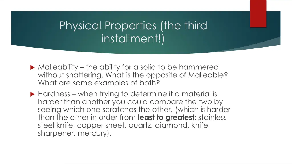 physical properties the third installment