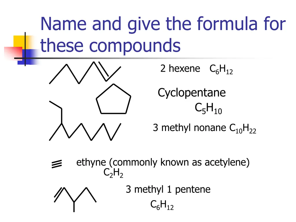 name and give the formula for these compounds 1