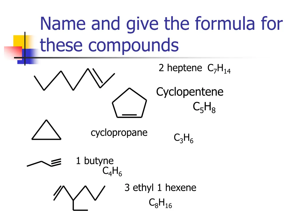 name and give the formula for these compounds 3