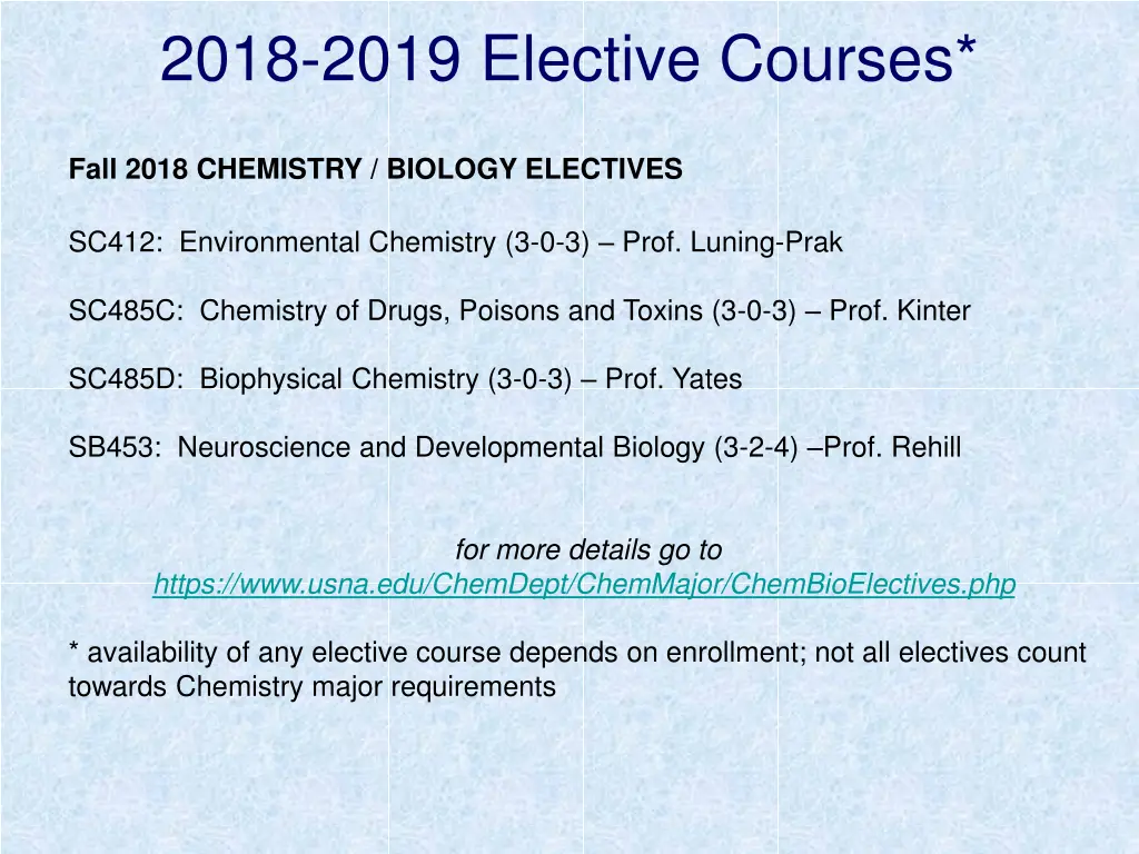 2018 2019 elective courses