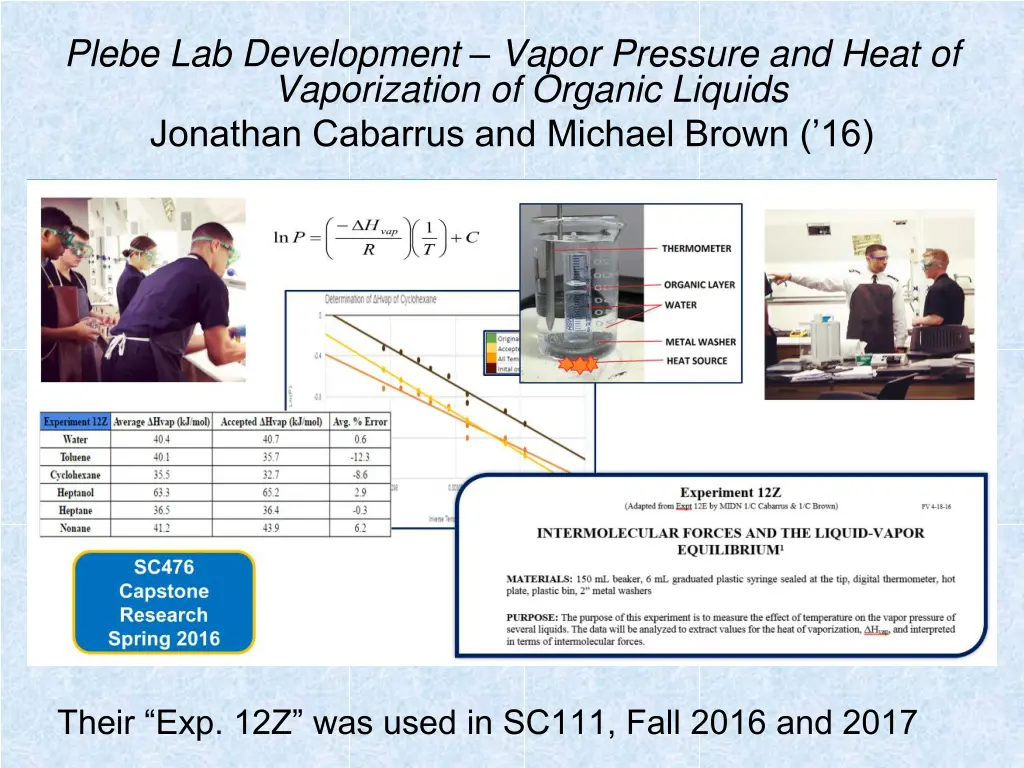 plebe lab development vapor pressure and heat