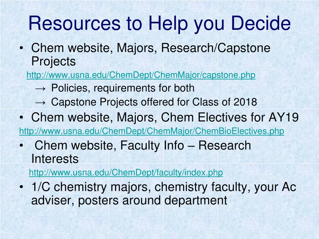 resources to help you decide chem website majors