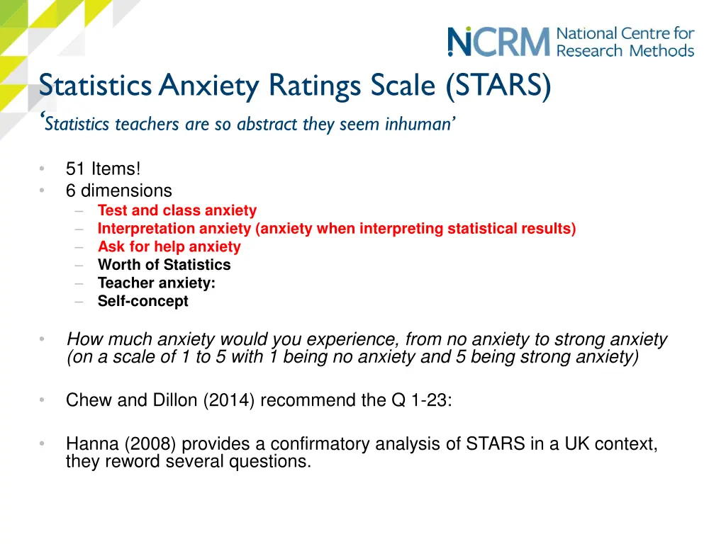 statistics anxiety ratings scale stars statistics