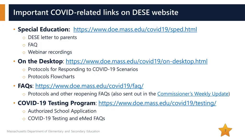 important covid related links on dese website