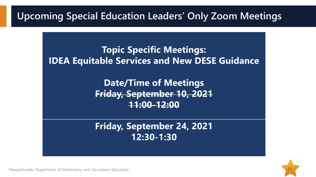 upcoming special education leaders only zoom