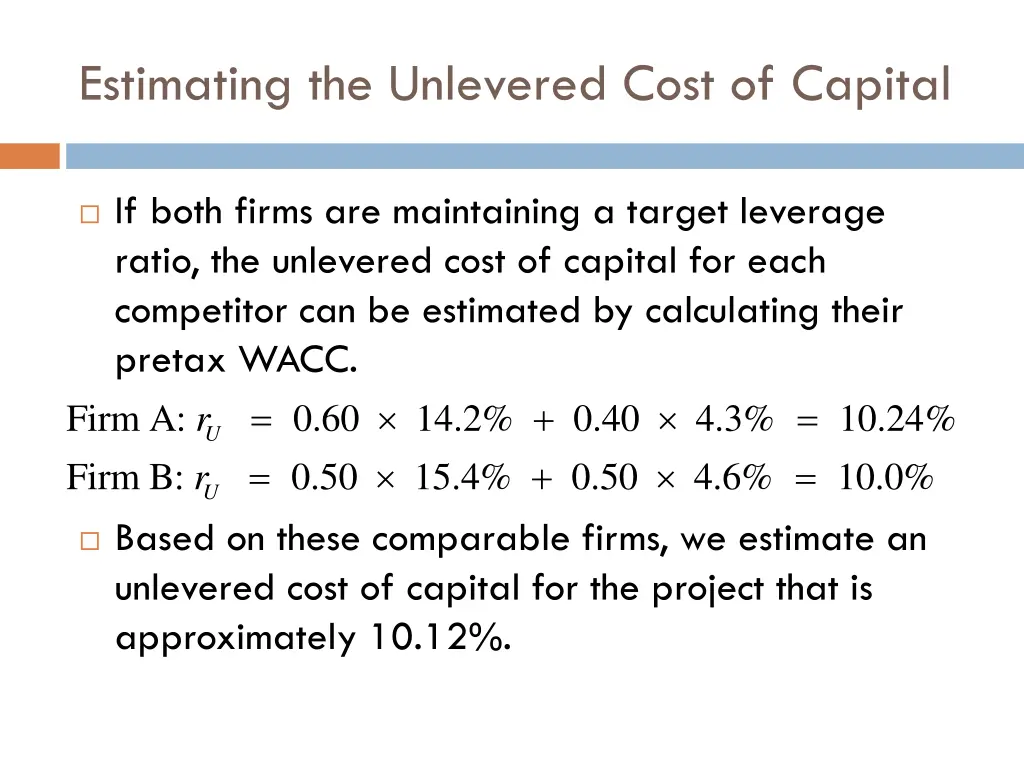 estimating the unlevered cost of capital 2