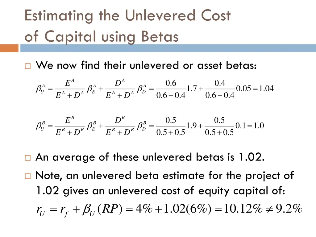 estimating the unlevered cost of capital using