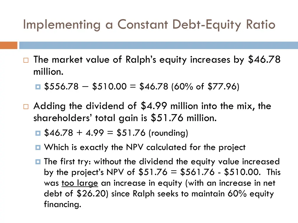 implementing a constant debt equity ratio 2