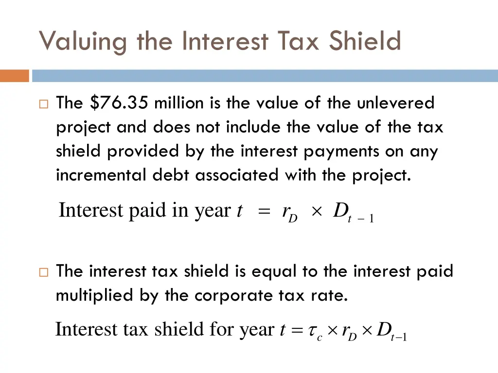 valuing the interest tax shield