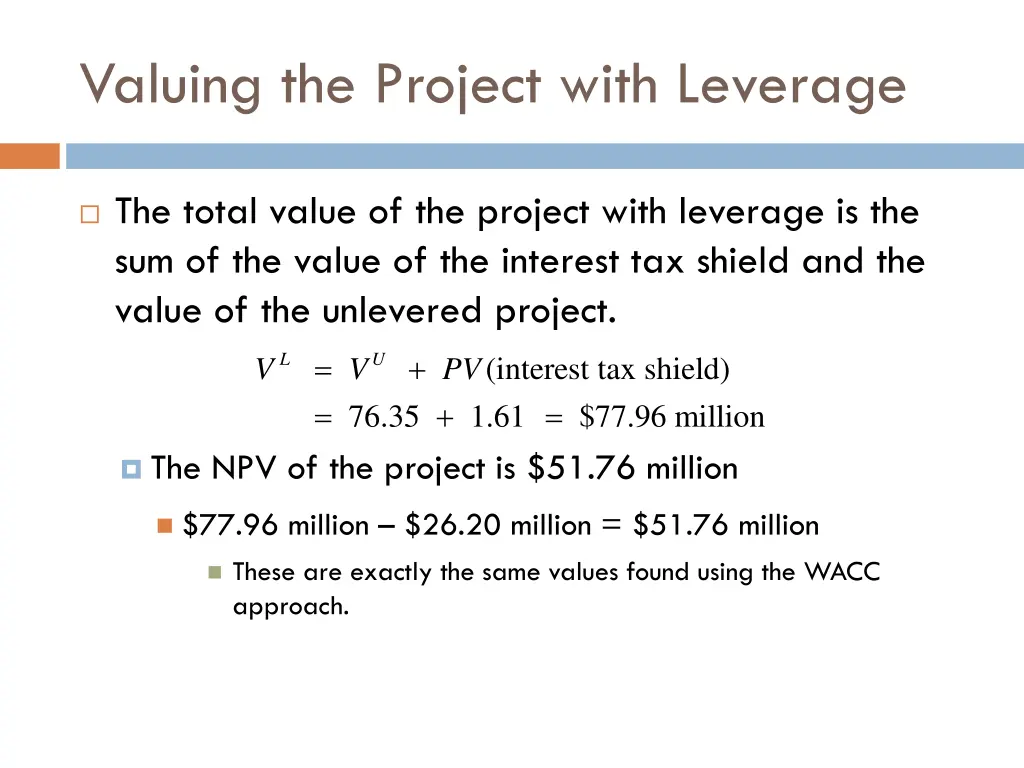 valuing the project with leverage