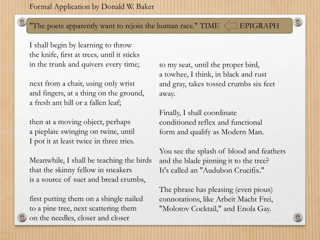 formal application by donald w baker