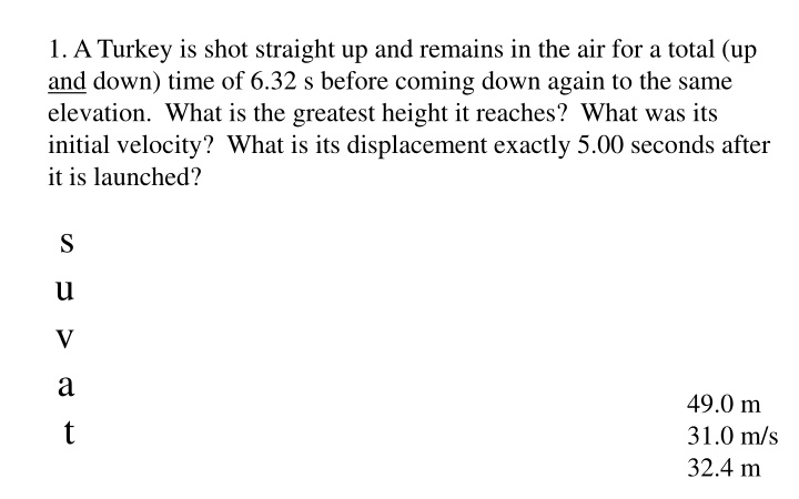 1 a turkey is shot straight up and remains