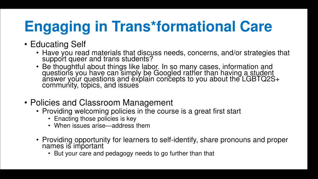 engaging in trans formational care educating self