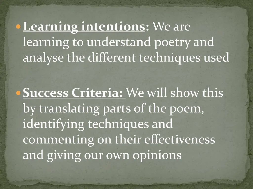 learning intentions we are learning to understand