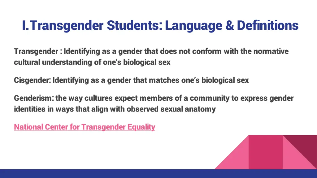 i transgender students language definitions