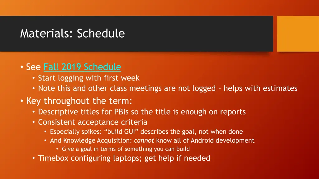 materials schedule