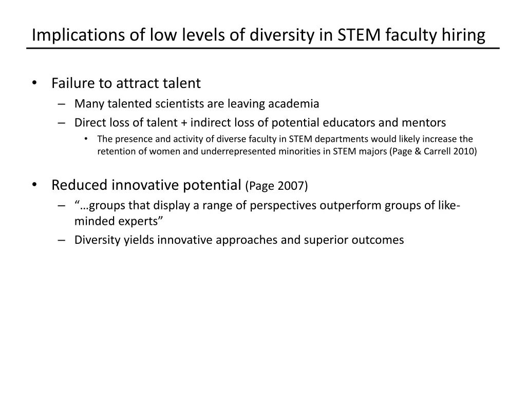 implications of low levels of diversity in stem