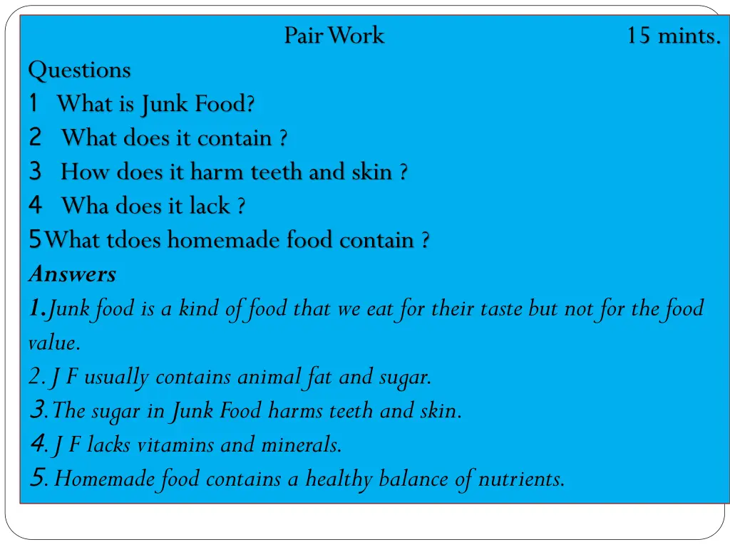 pair work 15 mints