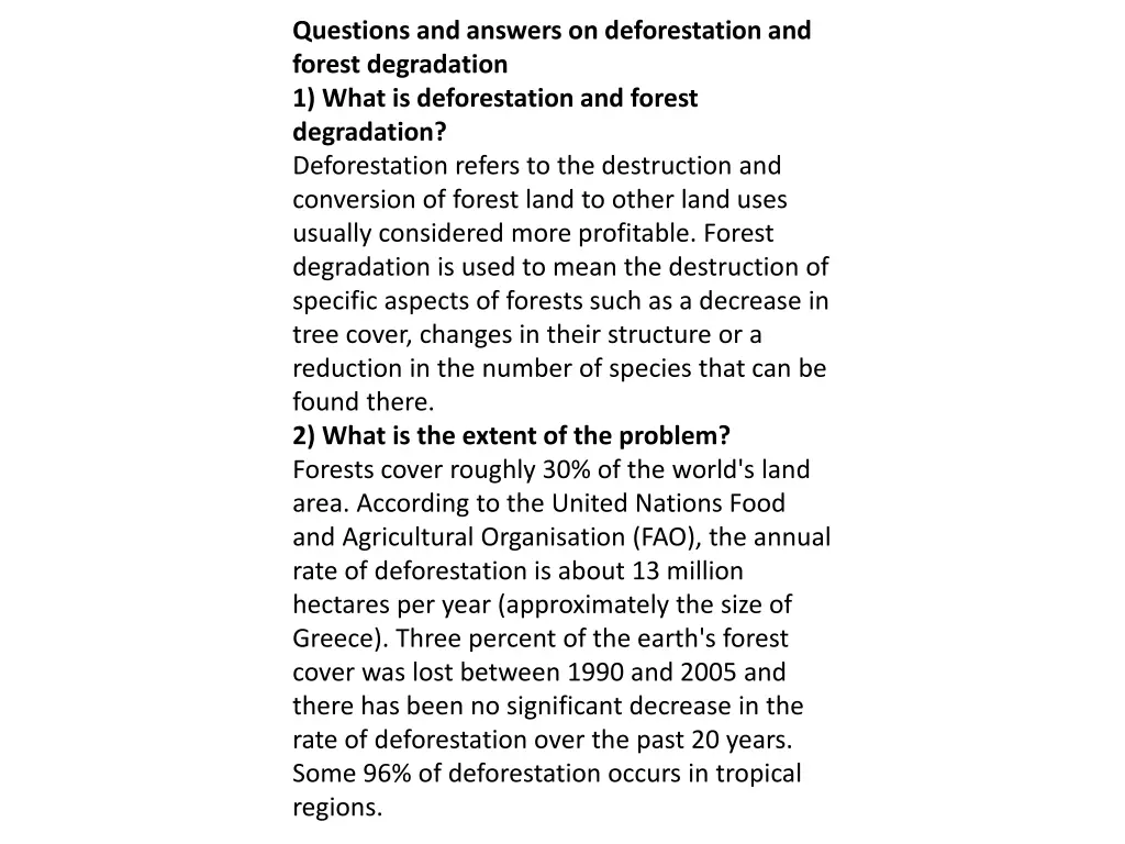 questions and answers on deforestation and forest