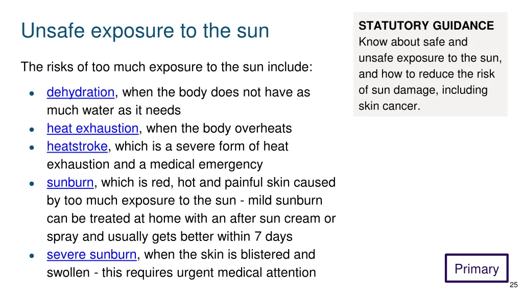 unsafe exposure to the sun