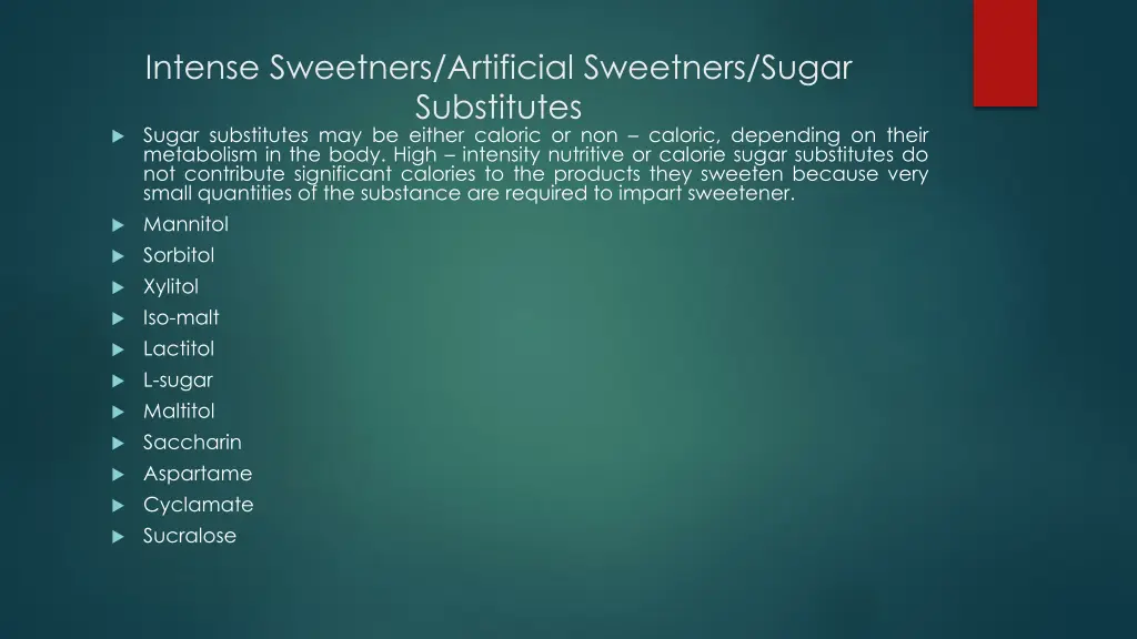 intense sweetners artificial sweetners sugar