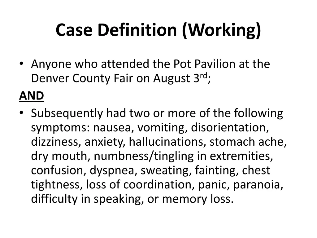 case definition working