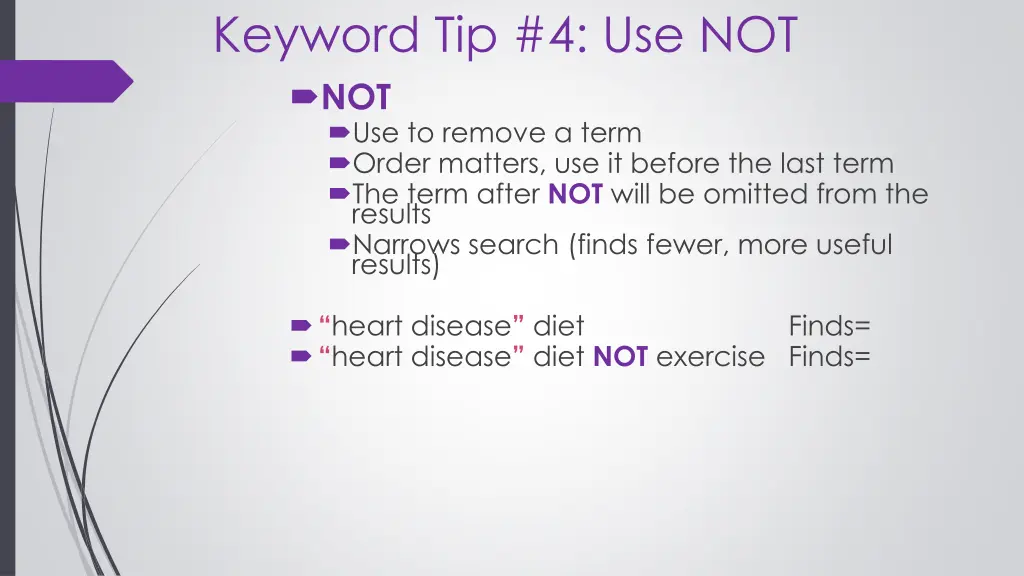 keyword tip 4 use not not use to remove a term