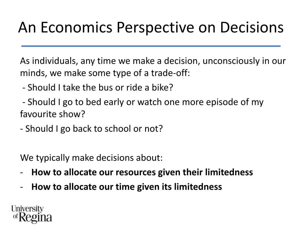 an economics perspective on decisions