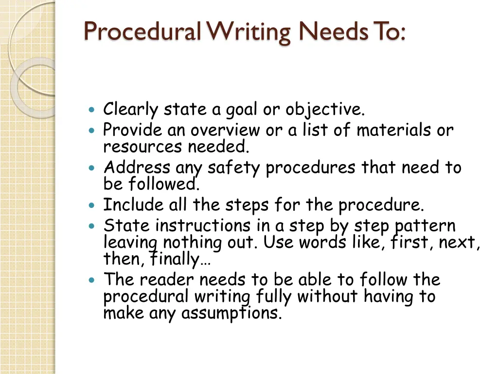 procedural writing needs to