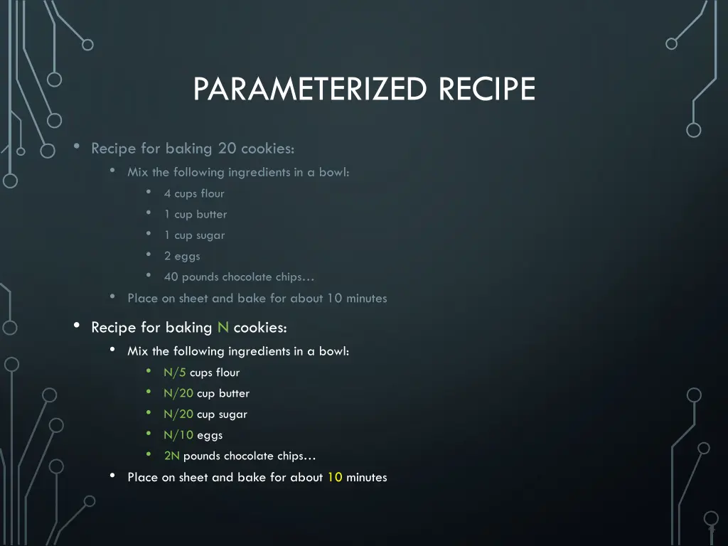 parameterized recipe