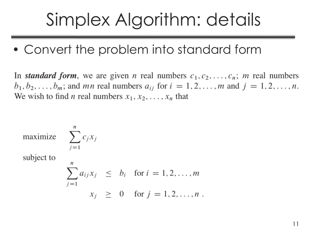 simplex algorithm details