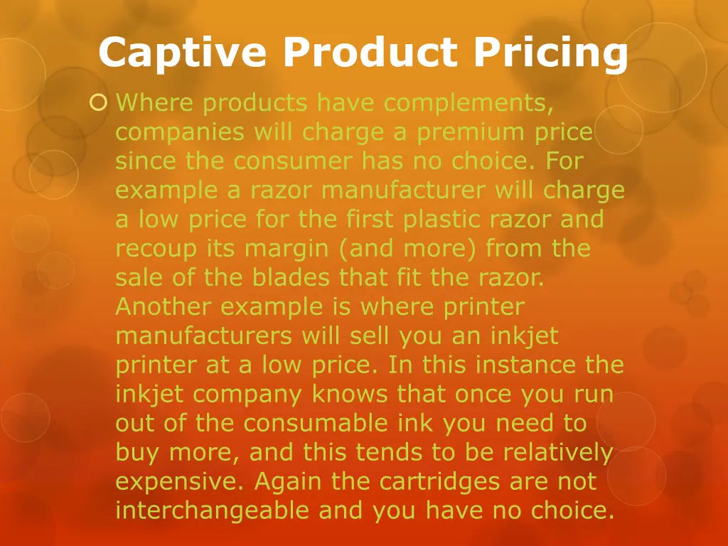 captive product pricing where products have