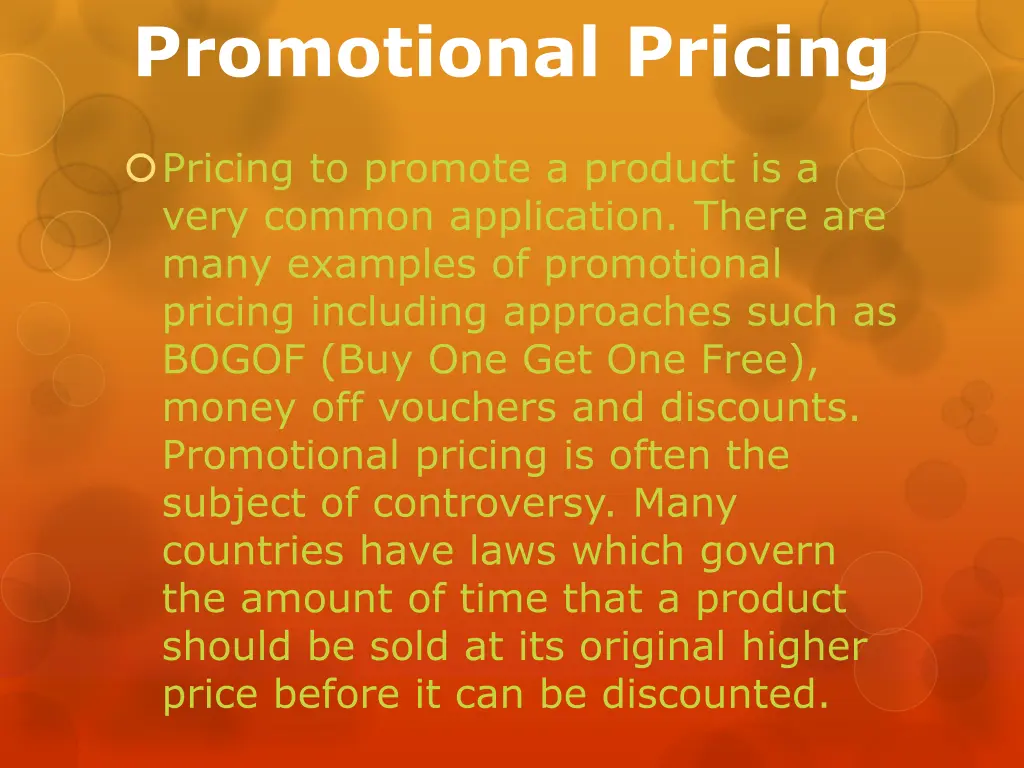 promotional pricing