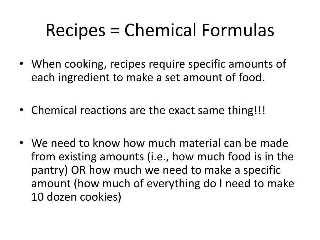 recipes chemical formulas