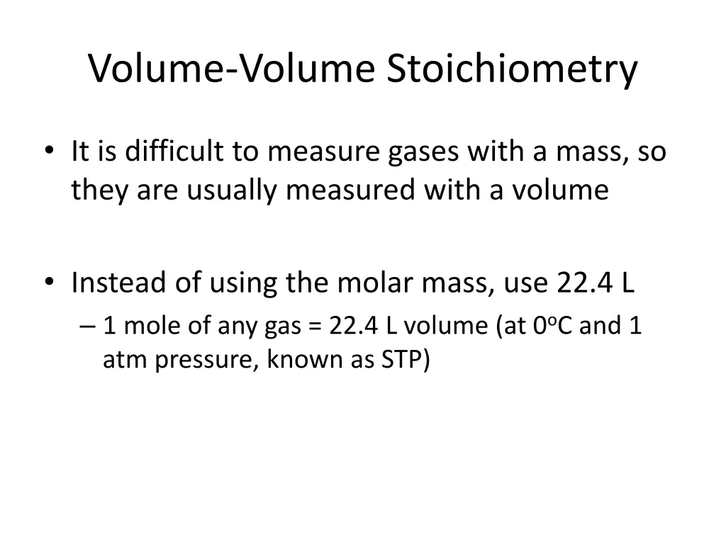 volume volume stoichiometry