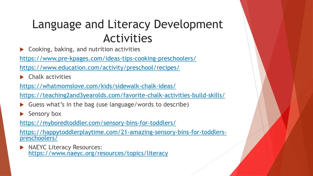 language and literacy development activities